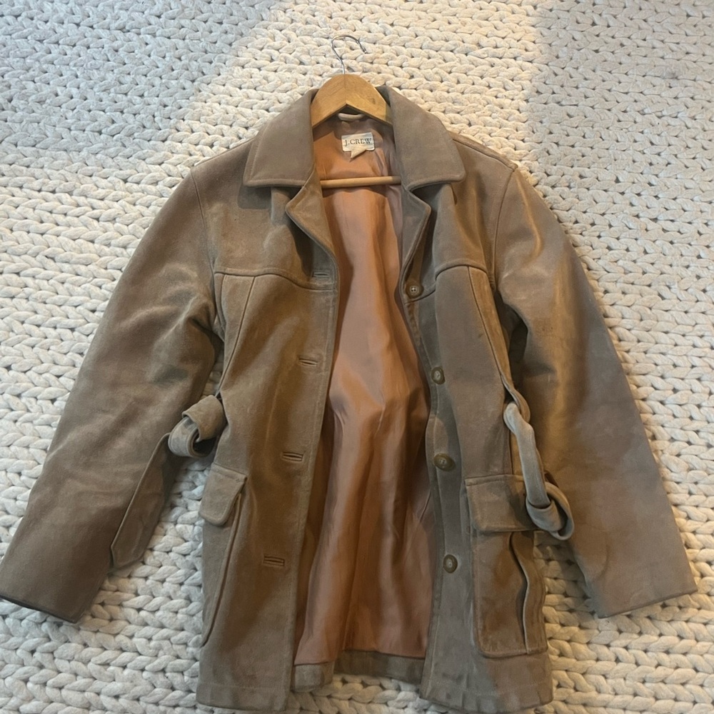 Jcrew size 6 seude leather trench coat tan